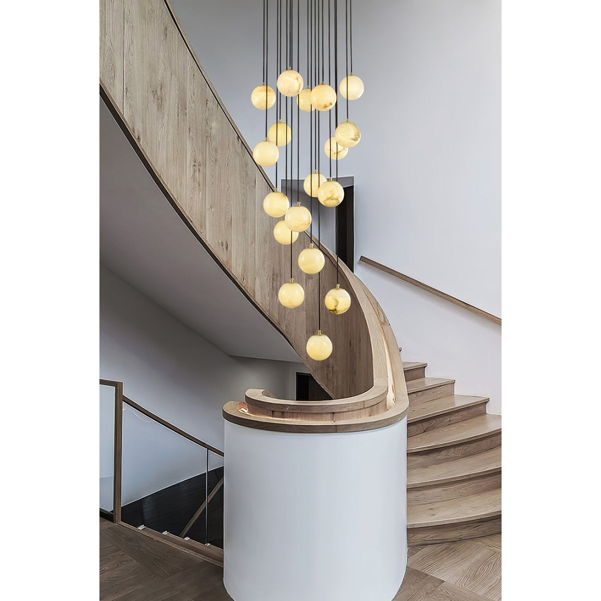 Alabaster Balls Cluster Chandelier – Natural Stone Orbs & Modern Cascading Chandelier