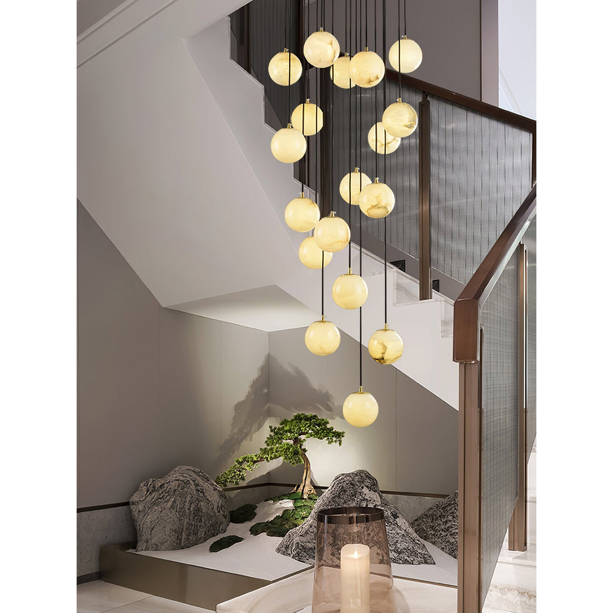 Alabaster Balls Cluster Chandelier – Natural Stone Orbs & Modern Cascading Chandelier