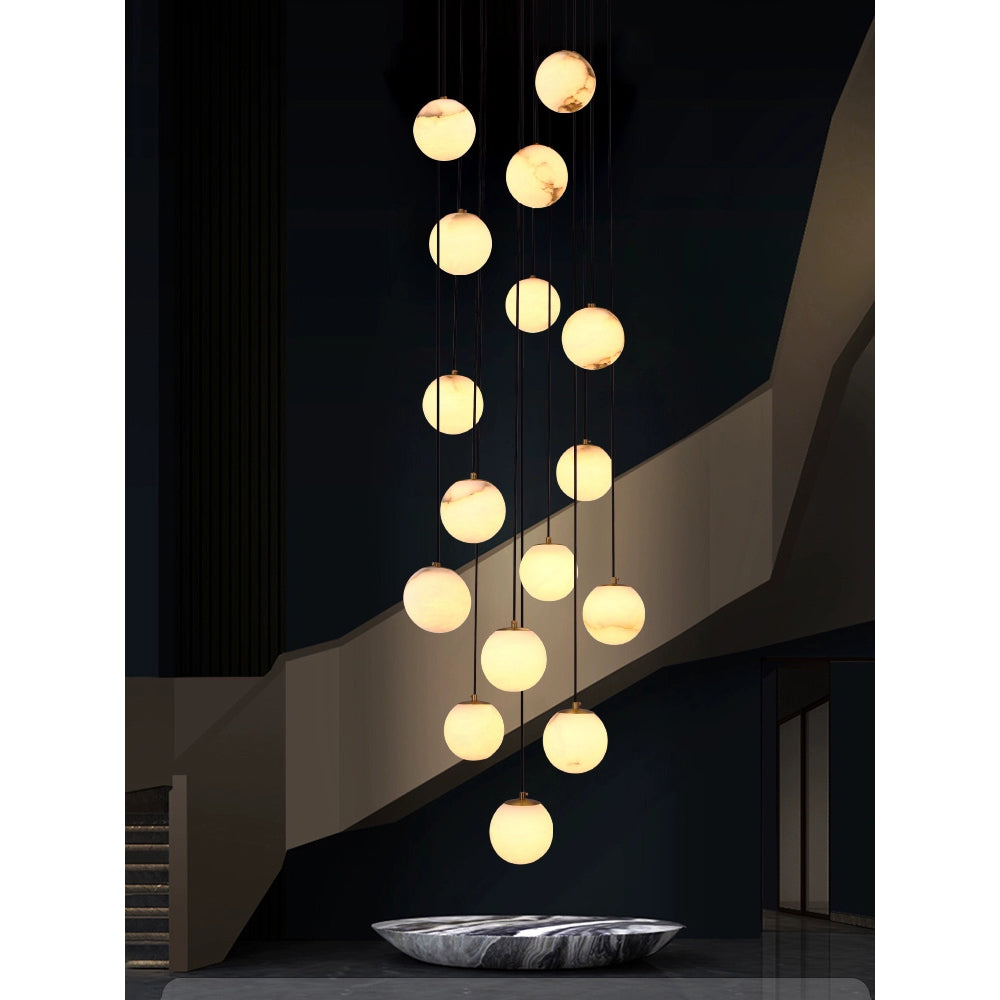 Alabaster Balls Cluster Chandelier – Natural Stone Orbs & Modern Cascading Chandelier