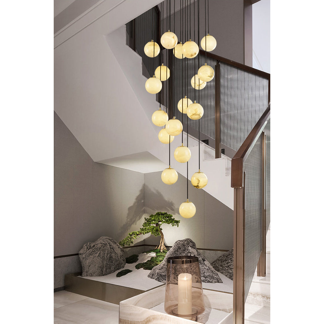 Alabaster Balls Cluster Chandelier – Natural Stone Orbs & Modern Cascading Chandelier
