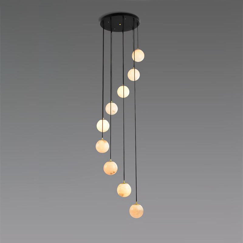 Alabaster Balls Cluster Chandelier – Natural Stone Orbs & Modern Cascading Chandelier