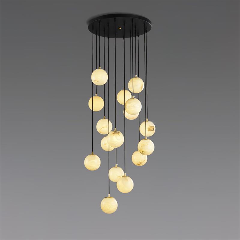 Alabaster Balls Cluster Chandelier – Natural Stone Orbs & Modern Cascading Chandelier