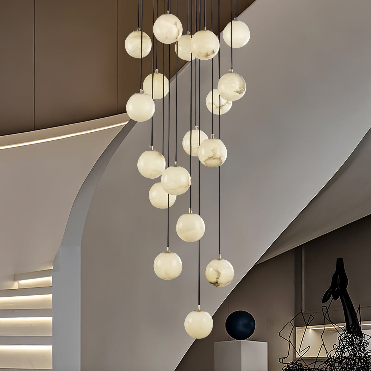 Alabaster Balls Cluster Chandelier – Natural Stone Orbs & Modern Cascading Chandelier