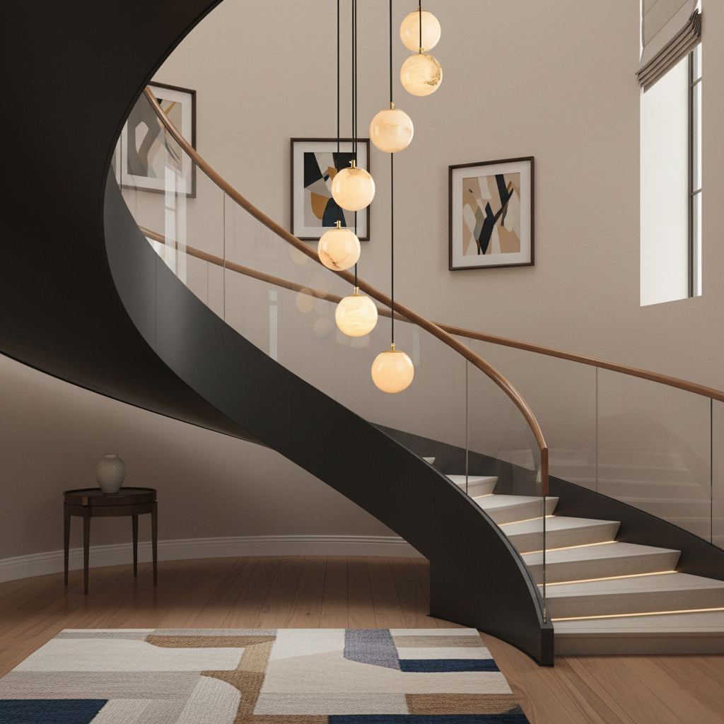 Alabaster Balls Cluster Chandelier – Natural Stone Orbs & Modern Cascading Chandelier
