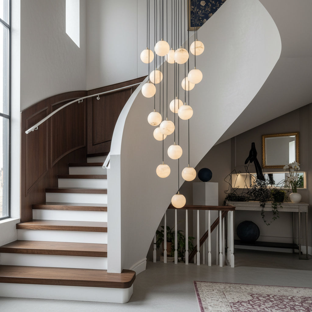 Alabaster Balls Cluster Chandelier – Natural Stone Orbs & Modern Cascading Chandelier