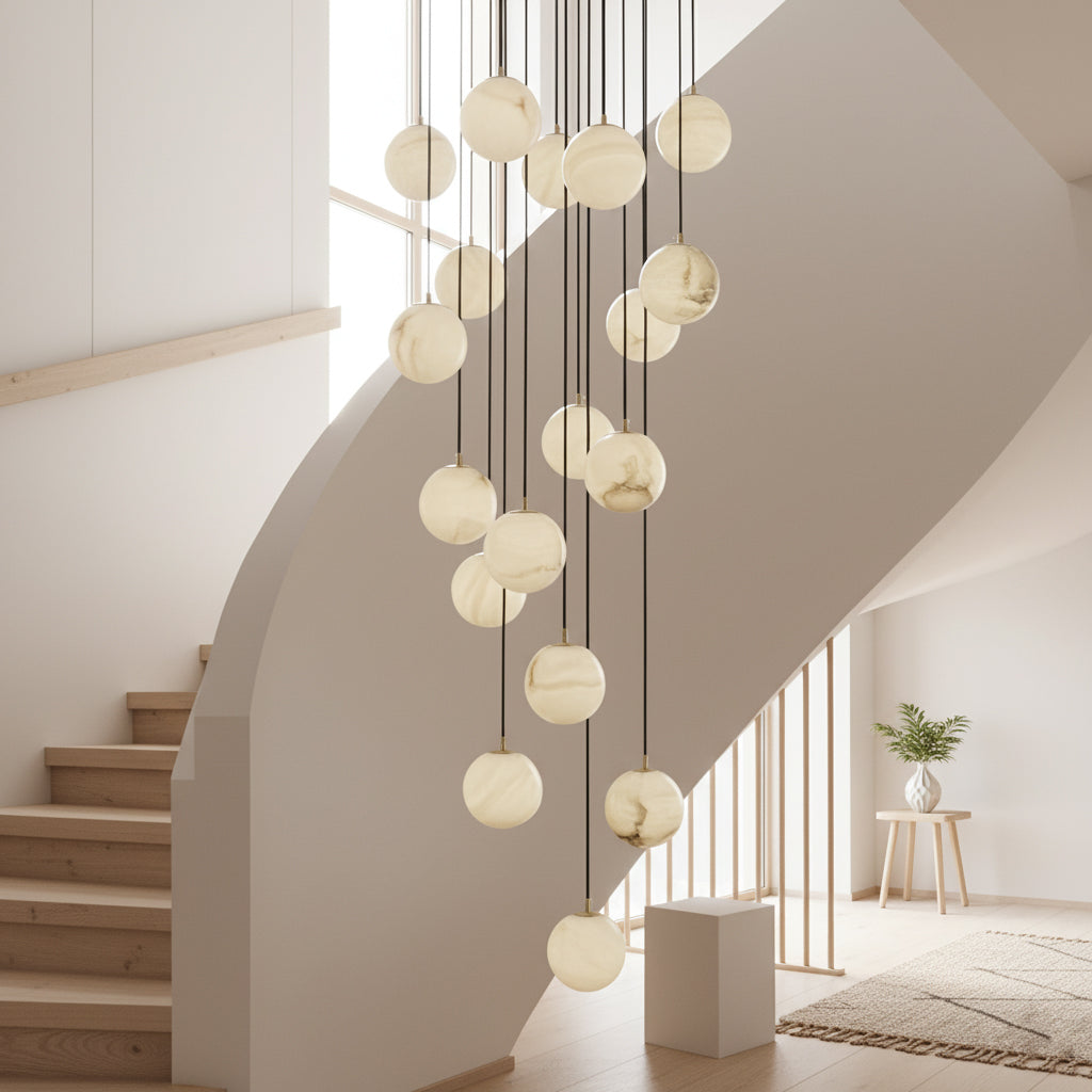 Alabaster Balls Cluster Chandelier – Natural Stone Orbs & Modern Cascading Chandelier