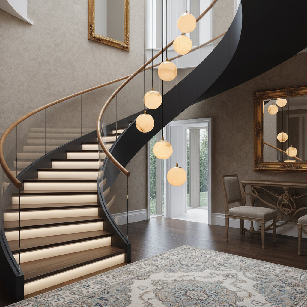 Alabaster Balls Cluster Chandelier – Natural Stone Orbs & Modern Cascading Chandelier