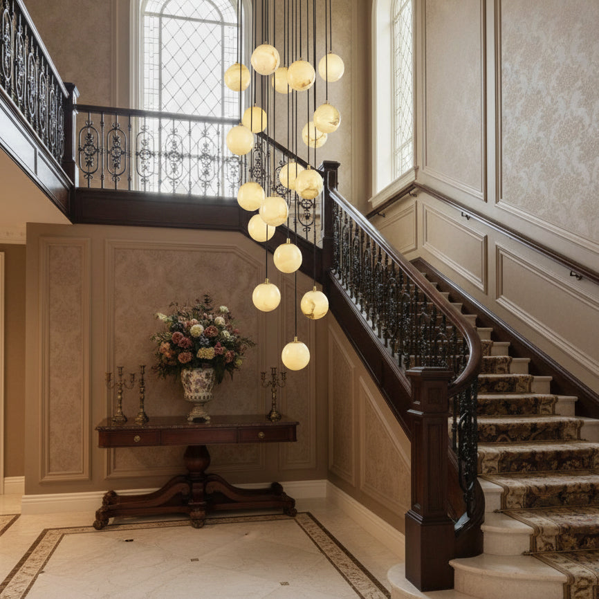 Alabaster Balls Cluster Chandelier – Natural Stone Orbs & Modern Cascading Chandelier
