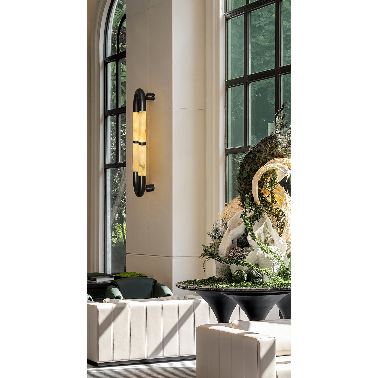 Alabaster Banded KoKo Sconce | Modern Black Stainless Steel & Stone Wall Light