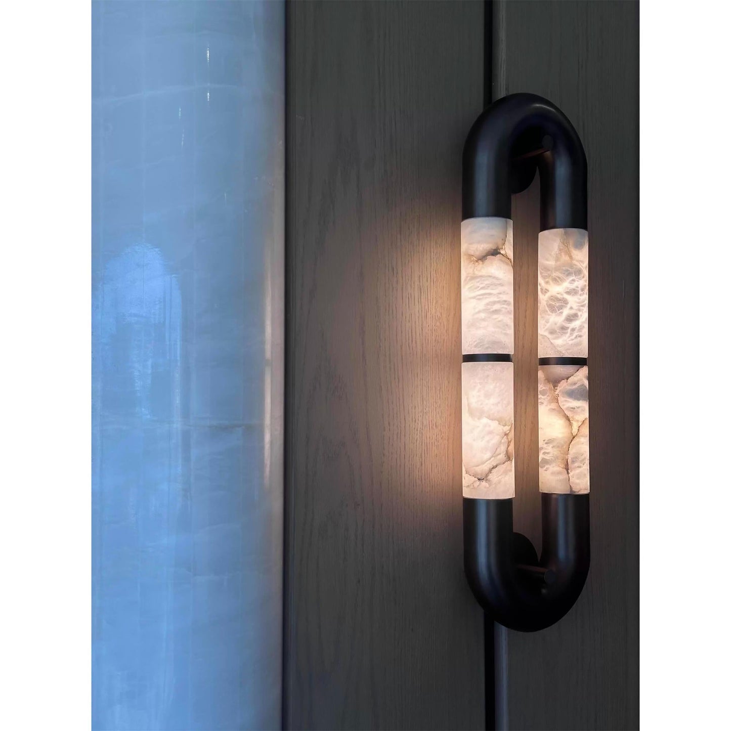 Alabaster Banded KoKo Sconce | Modern Black Stainless Steel & Stone Wall Light