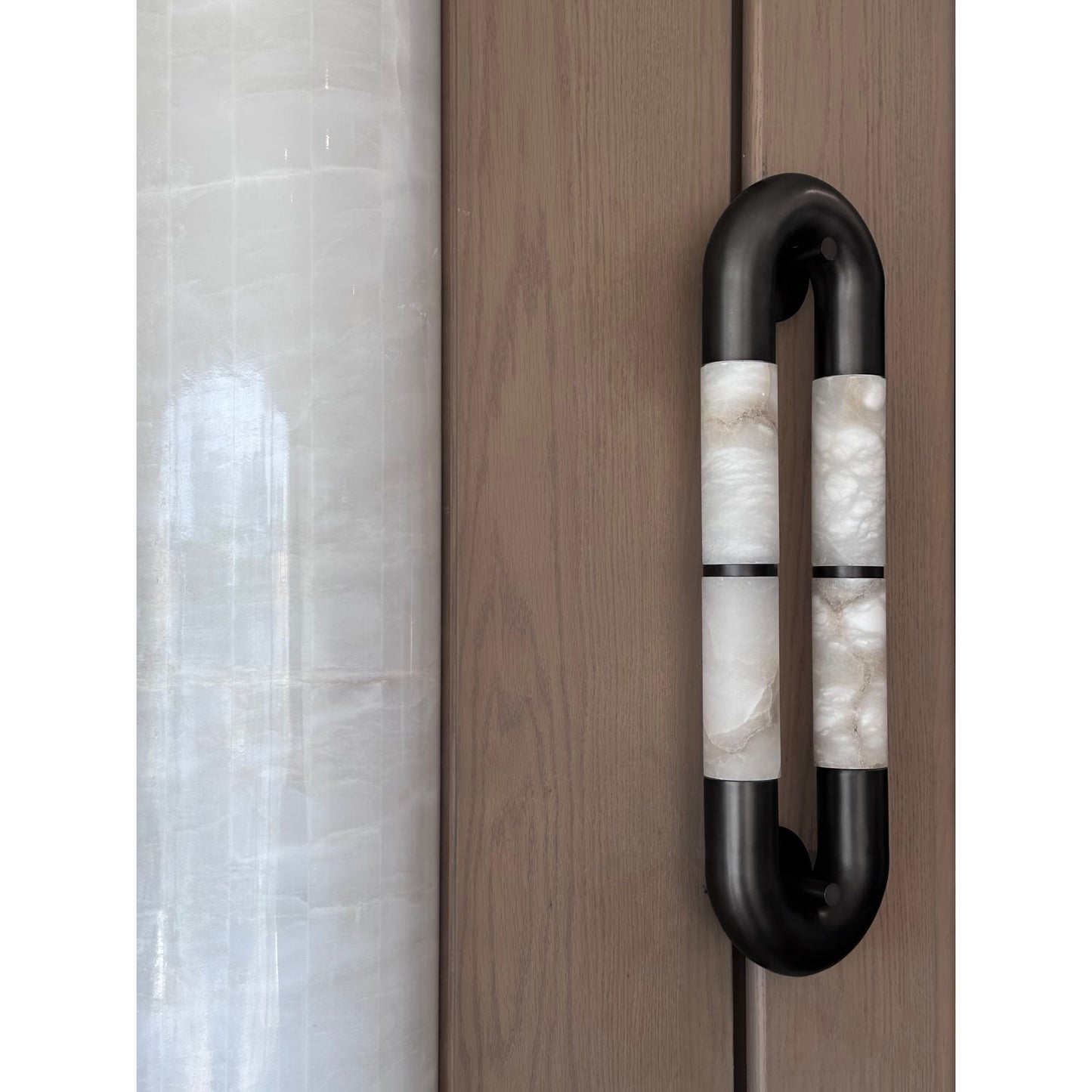 Alabaster Banded KoKo Sconce | Modern Black Stainless Steel & Stone Wall Light
