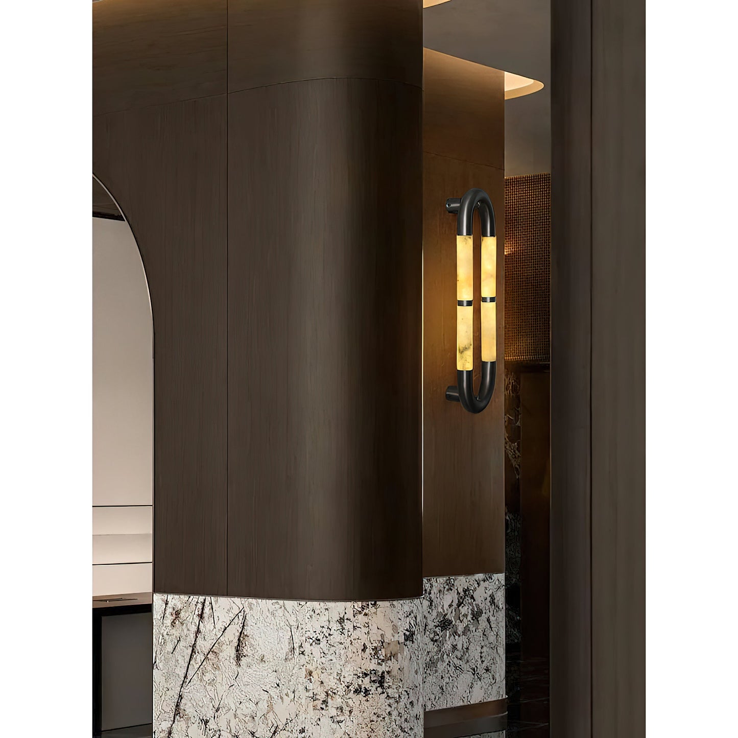 Alabaster Banded KoKo Sconce | Modern Black Stainless Steel & Stone Wall Light