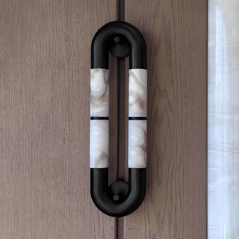 Alabaster Banded KoKo Sconce | Modern Black Stainless Steel & Stone Wall Light
