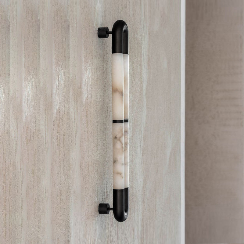 Alabaster Banded KoKo Sconce | Modern Black Stainless Steel & Stone Wall Light