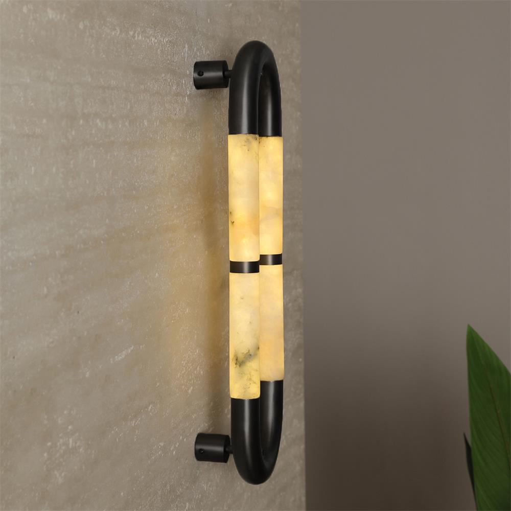 Alabaster Banded KoKo Sconce | Modern Black Stainless Steel & Stone Wall Light