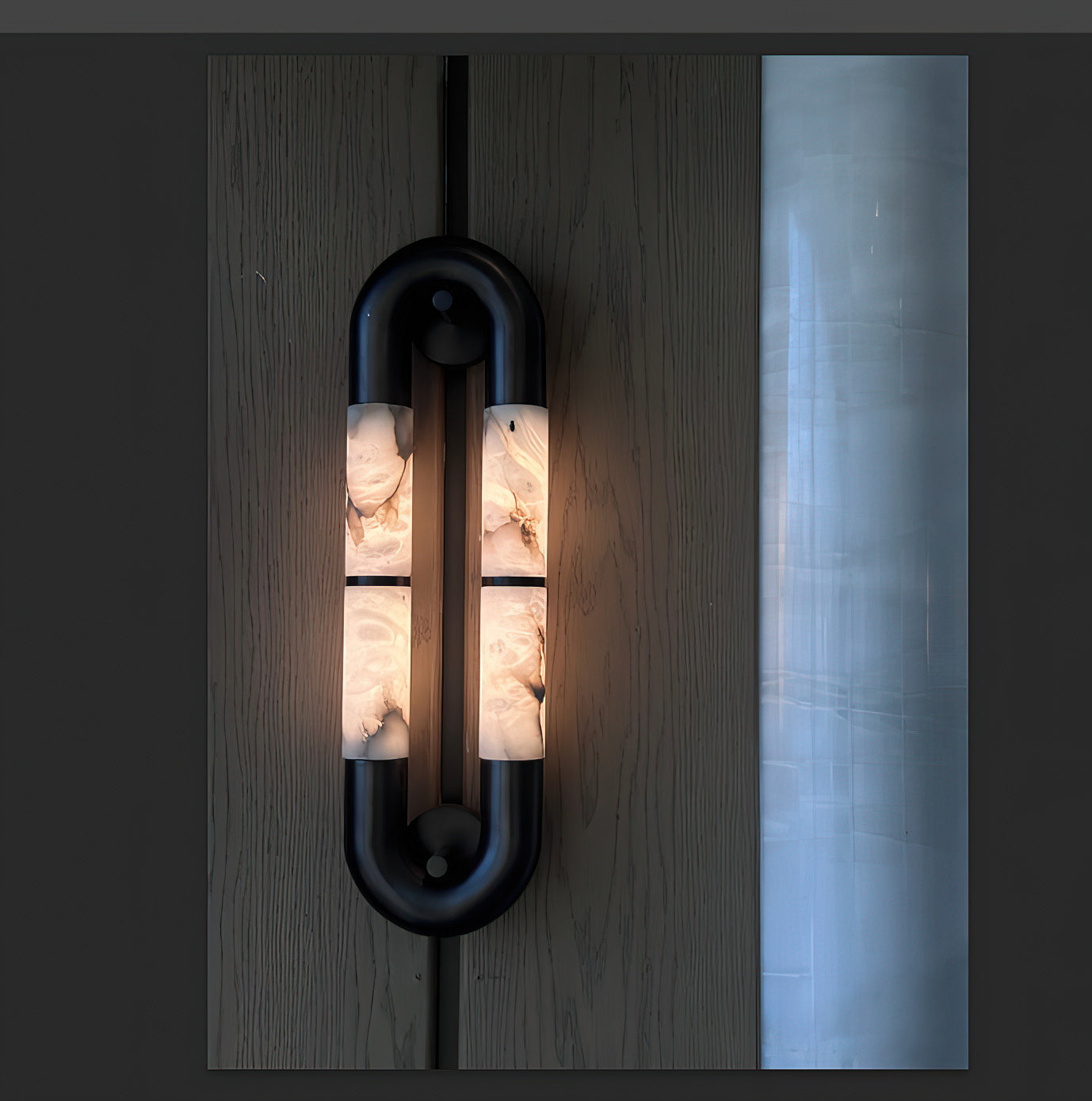 Alabaster Banded KoKo Sconce | Modern Black Stainless Steel & Stone Wall Light
