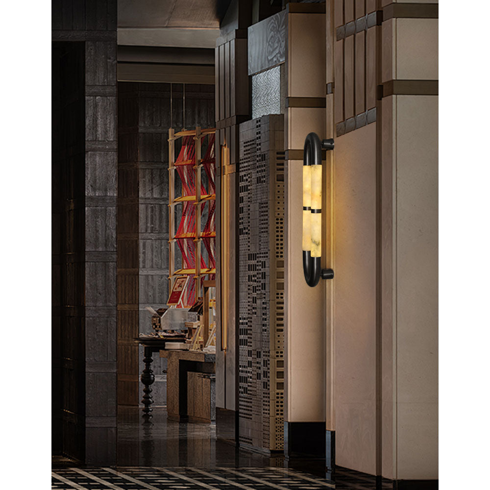 Alabaster Banded KoKo Sconce | Modern Black Stainless Steel & Stone Wall Light