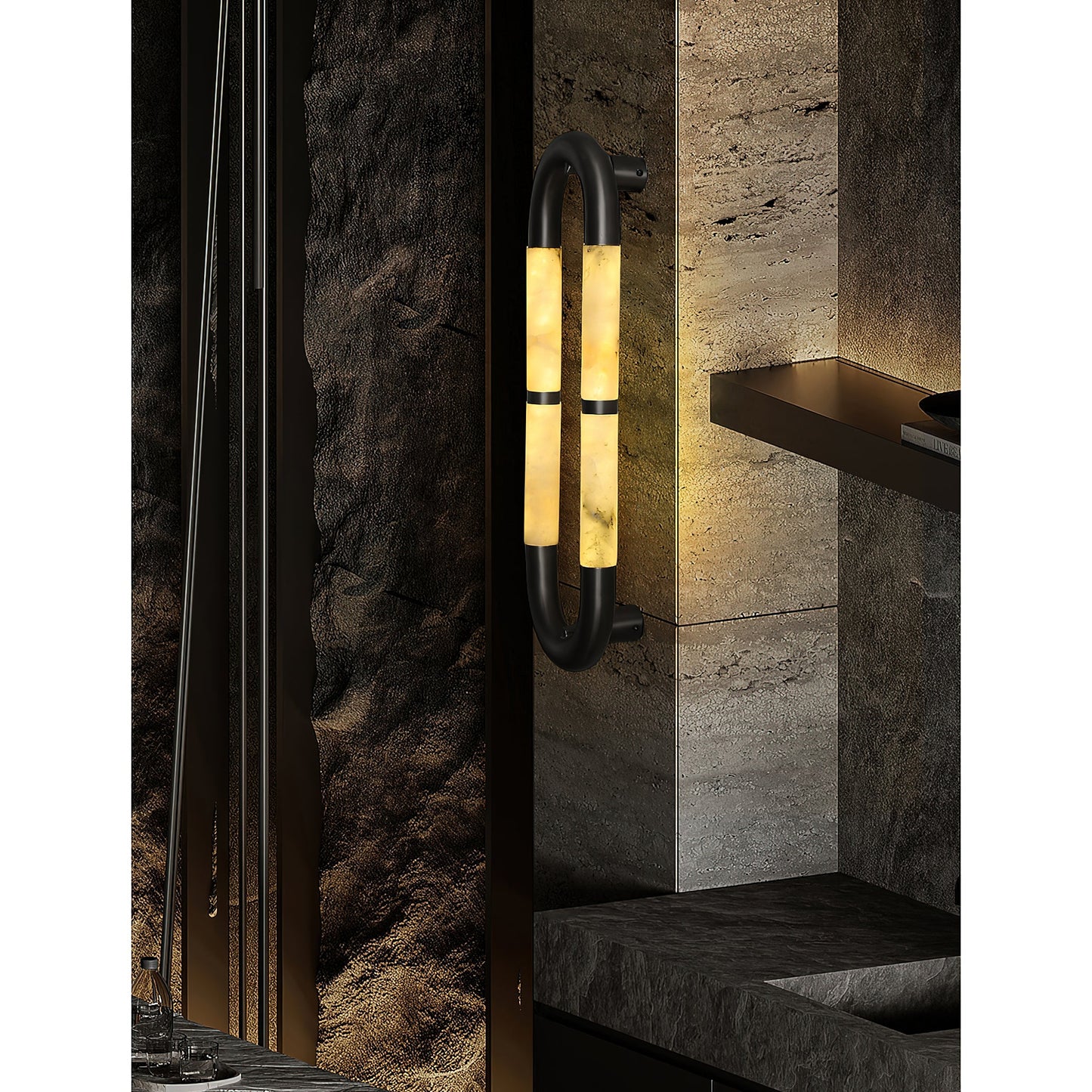 Alabaster Banded KoKo Sconce | Modern Black Stainless Steel & Stone Wall Light
