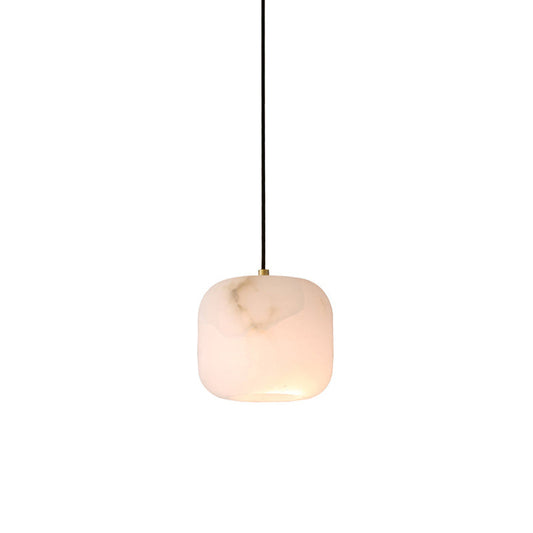 Alabaster Bedside Pendant Light – Natural Stone Cylinder & Brass Hanging Lamp
