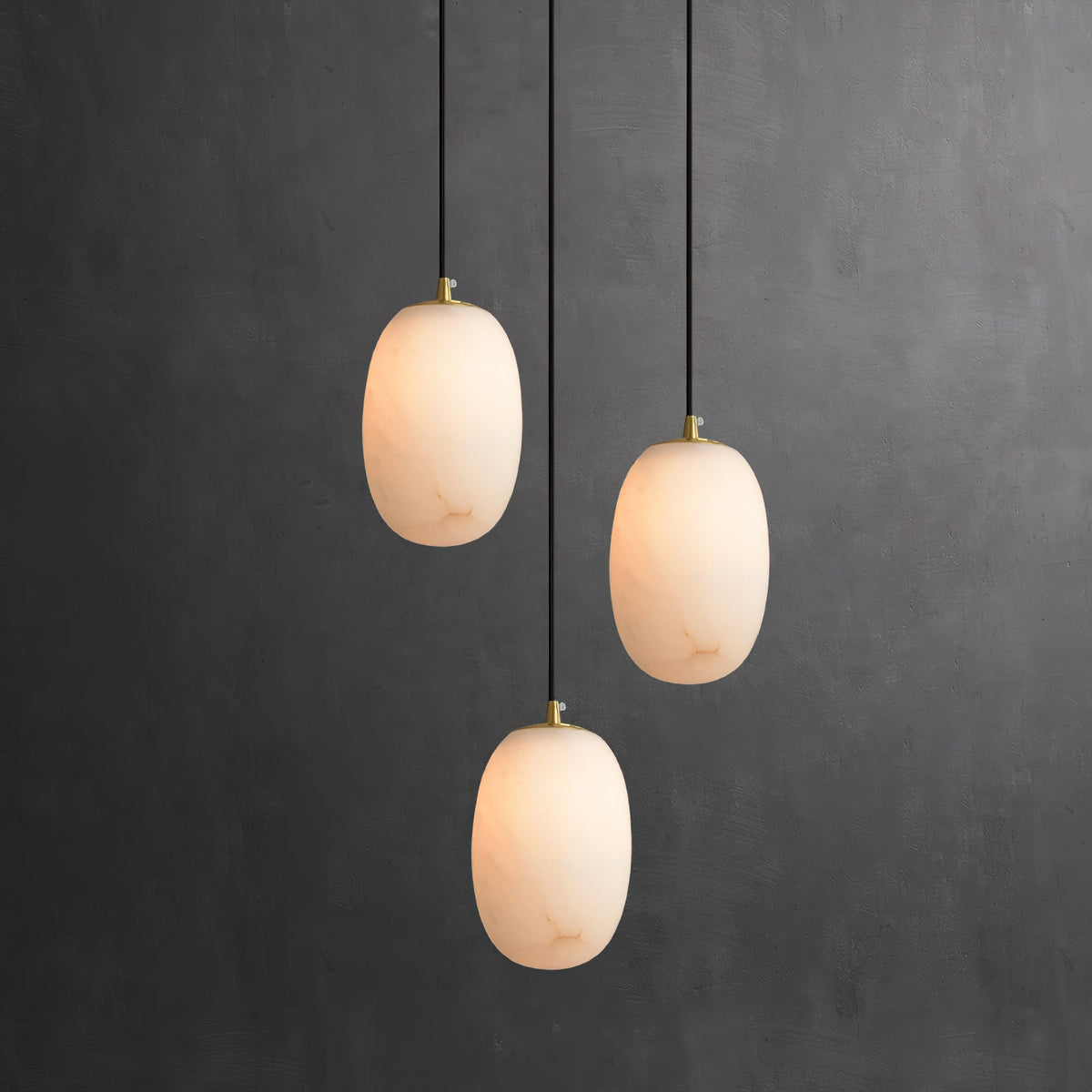 Alabaster Bedside Pendant Light – Natural Stone Cylinder & Brass Hanging Lamp