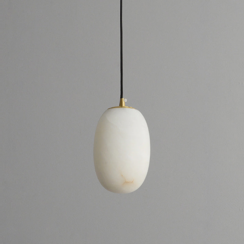 Alabaster Bedside Pendant Light – Natural Stone Cylinder & Brass Hanging Lamp
