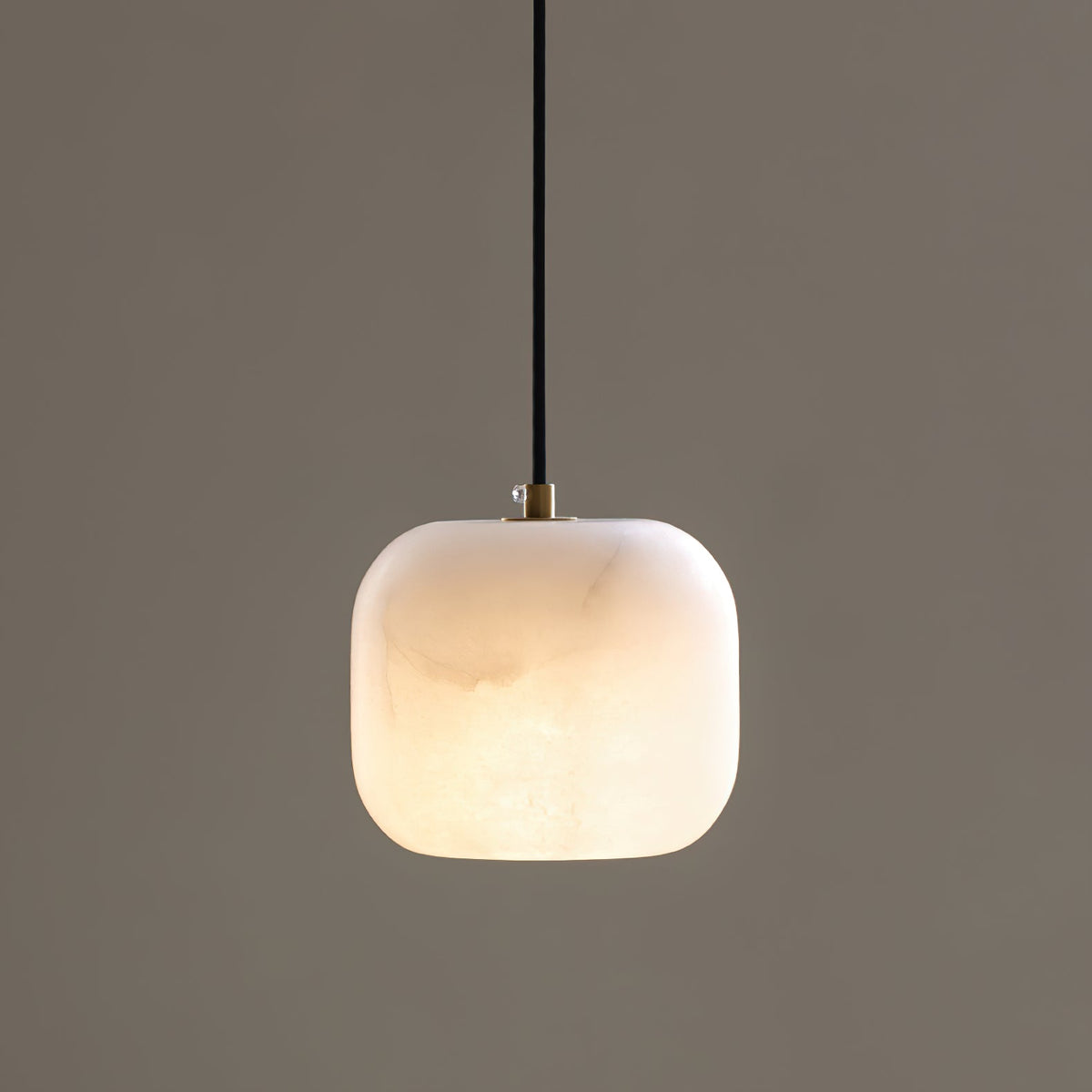 Alabaster Bedside Pendant Light – Natural Stone Cylinder & Brass Hanging Lamp