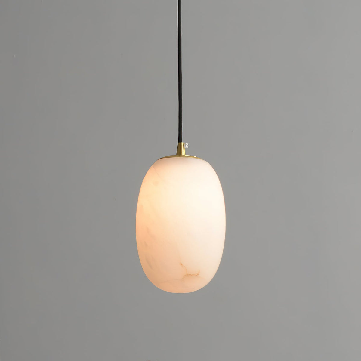 Alabaster Bedside Pendant Light – Natural Stone Cylinder & Brass Hanging Lamp