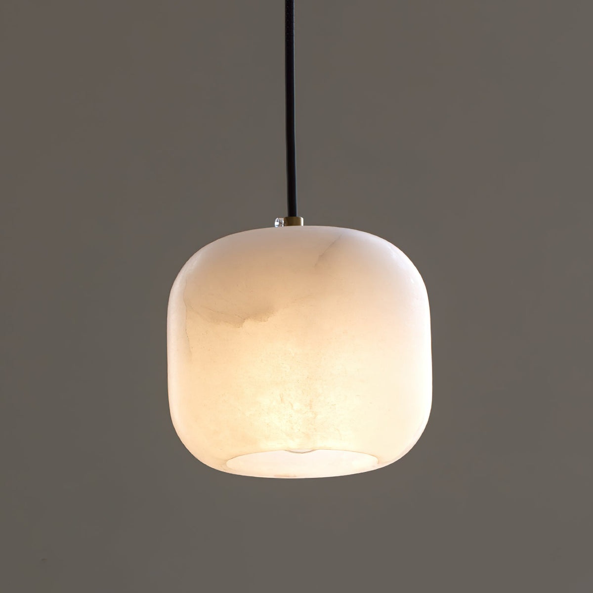 Alabaster Bedside Pendant Light – Natural Stone Cylinder & Brass Hanging Lamp