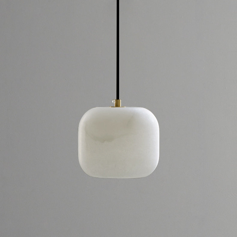 Alabaster Bedside Pendant Light – Natural Stone Cylinder & Brass Hanging Lamp