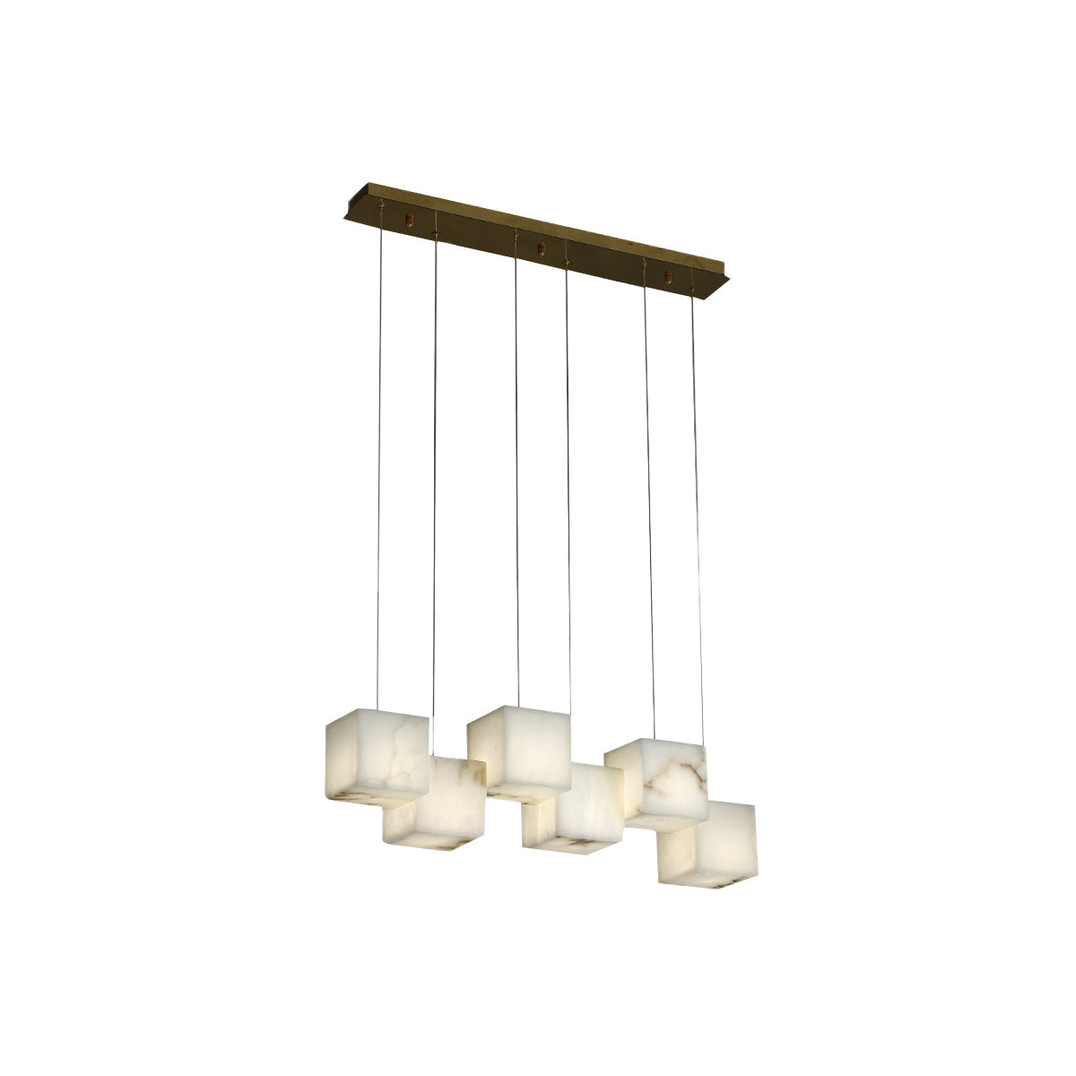 Alabaster Box Chandelier – Spanish Stone Linear Rectangle & Metal Modern Chandelier