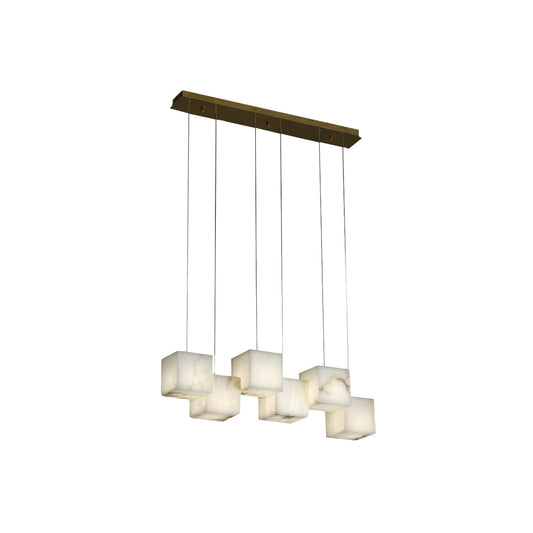 Alabaster Box Chandelier – Spanish Stone Linear Rectangle & Metal Modern Chandelier