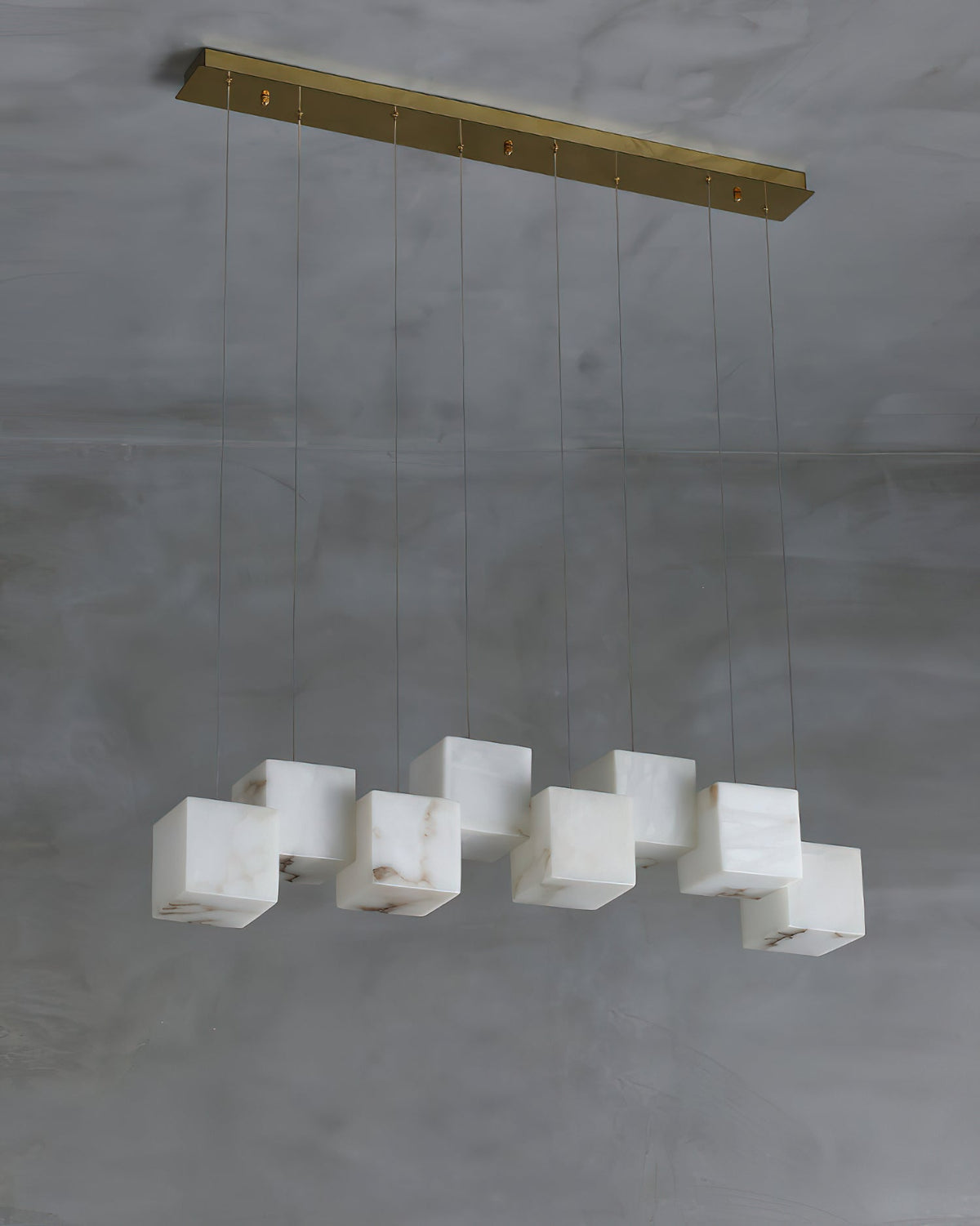 Alabaster Box Chandelier – Spanish Stone Linear Rectangle & Metal Modern Chandelier