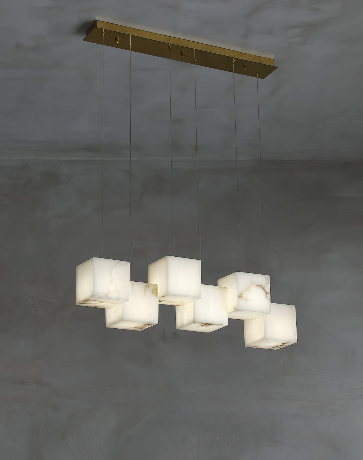 Alabaster Box Chandelier – Spanish Stone Linear Rectangle & Metal Modern Chandelier