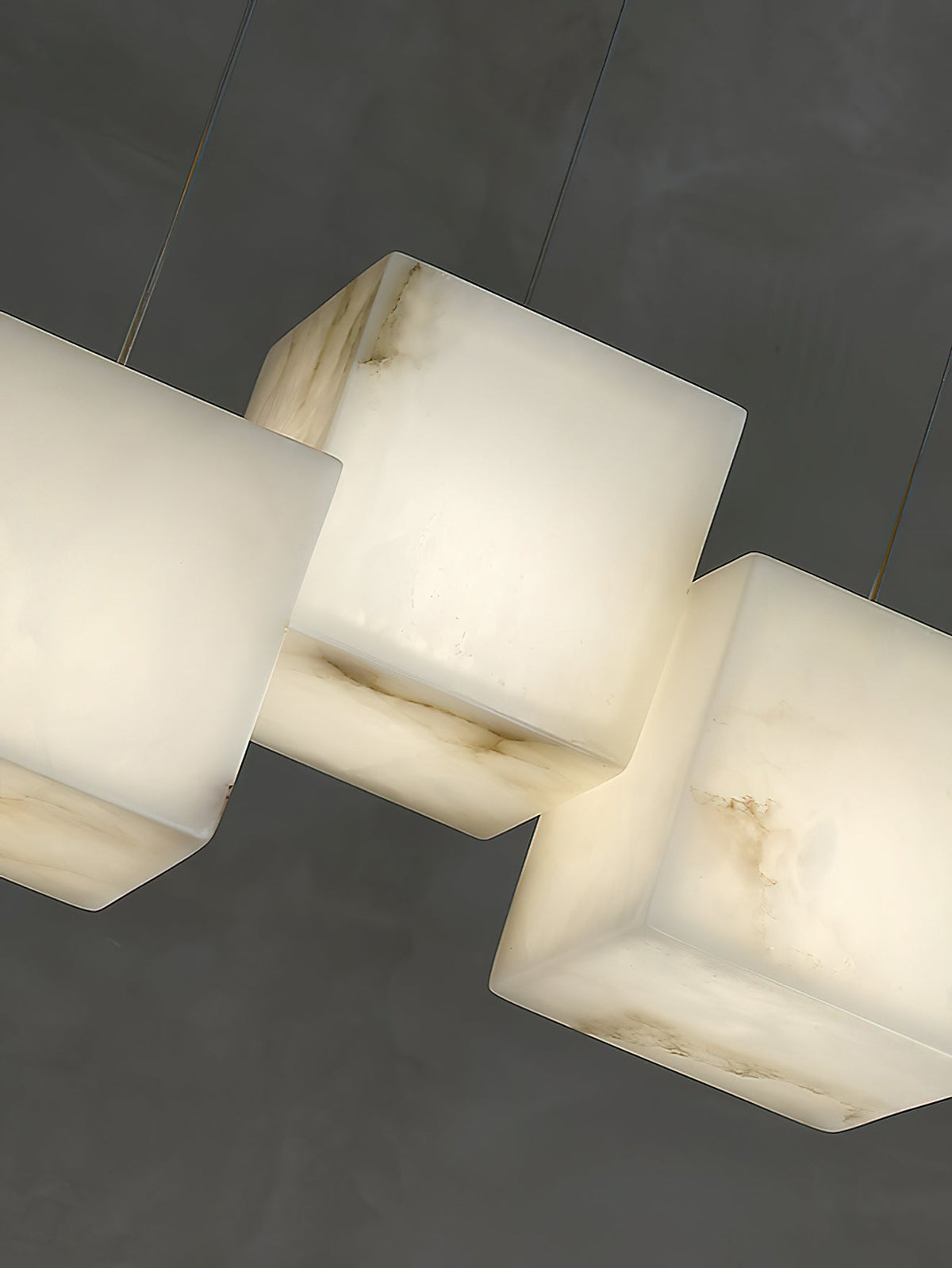 Alabaster Box Chandelier – Spanish Stone Linear Rectangle & Metal Modern Chandelier