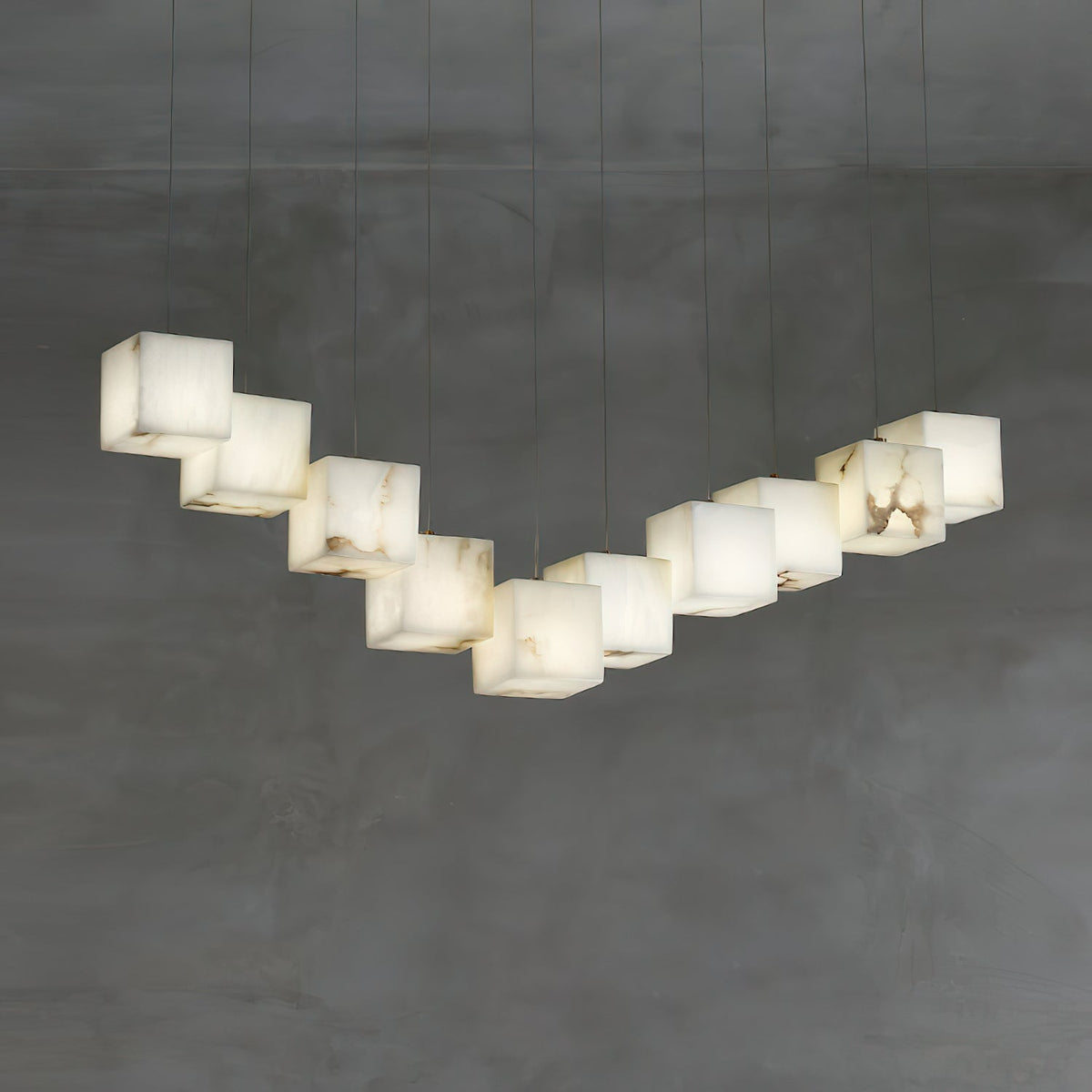 Alabaster Box Chandelier – Spanish Stone Linear Rectangle & Metal Modern Chandelier