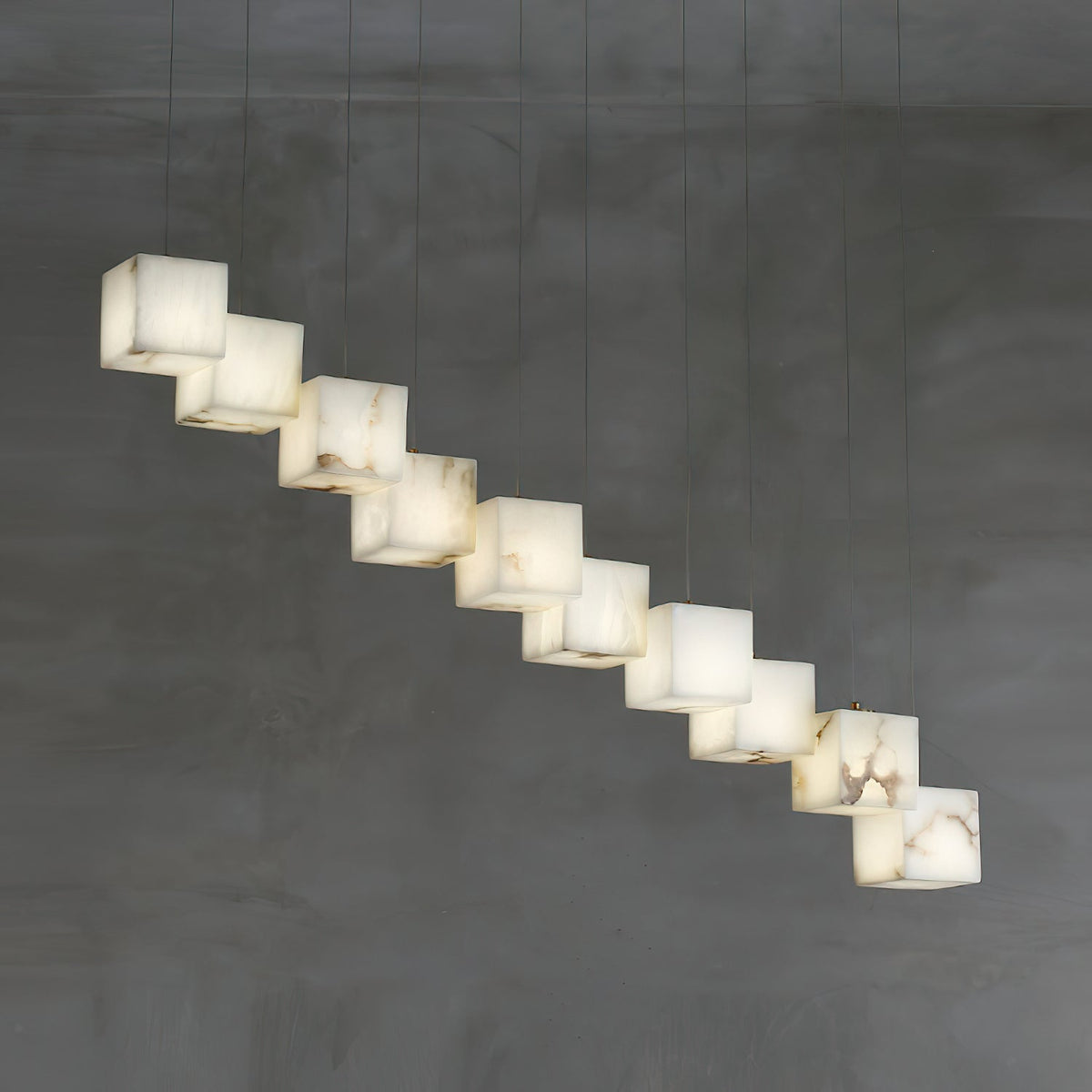 Alabaster Box Chandelier – Spanish Stone Linear Rectangle & Metal Modern Chandelier