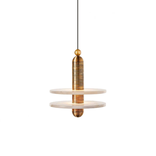 Alabaster Comet Pendant Lamp – Translucent Stone Planes & Fluted Brass Modern LED Pendant