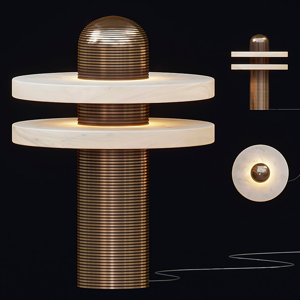 Alabaster Comet Table Lamp – Translucent Stone Planes & Fluted Brass Modern LED Light