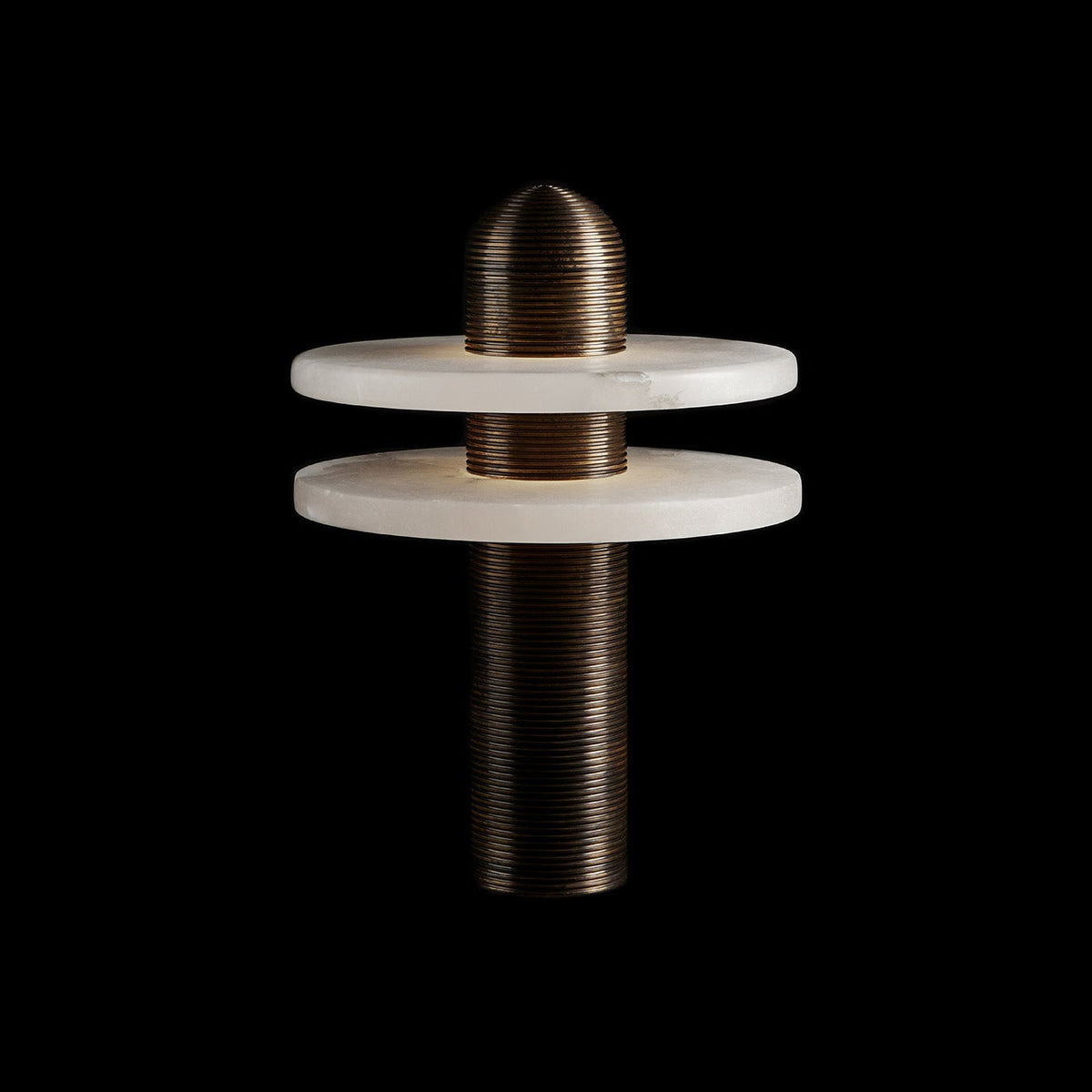 Alabaster Comet Table Lamp – Translucent Stone Planes & Fluted Brass Modern LED Light