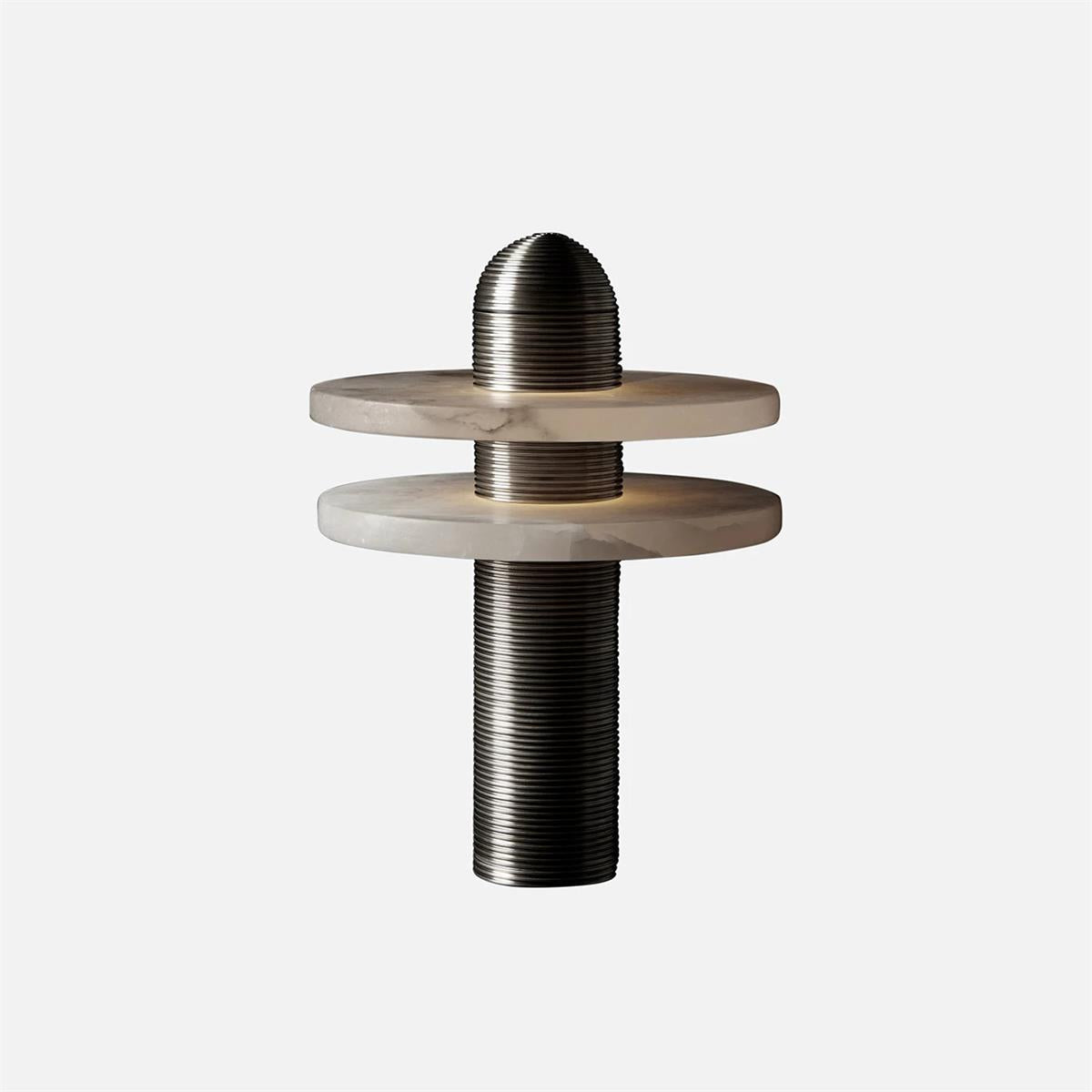 Alabaster Comet Table Lamp – Translucent Stone Planes & Fluted Brass Modern LED Light