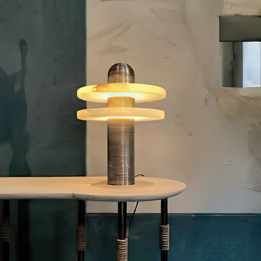 Alabaster Comet Table Lamp – Translucent Stone Planes & Fluted Brass Modern LED Light