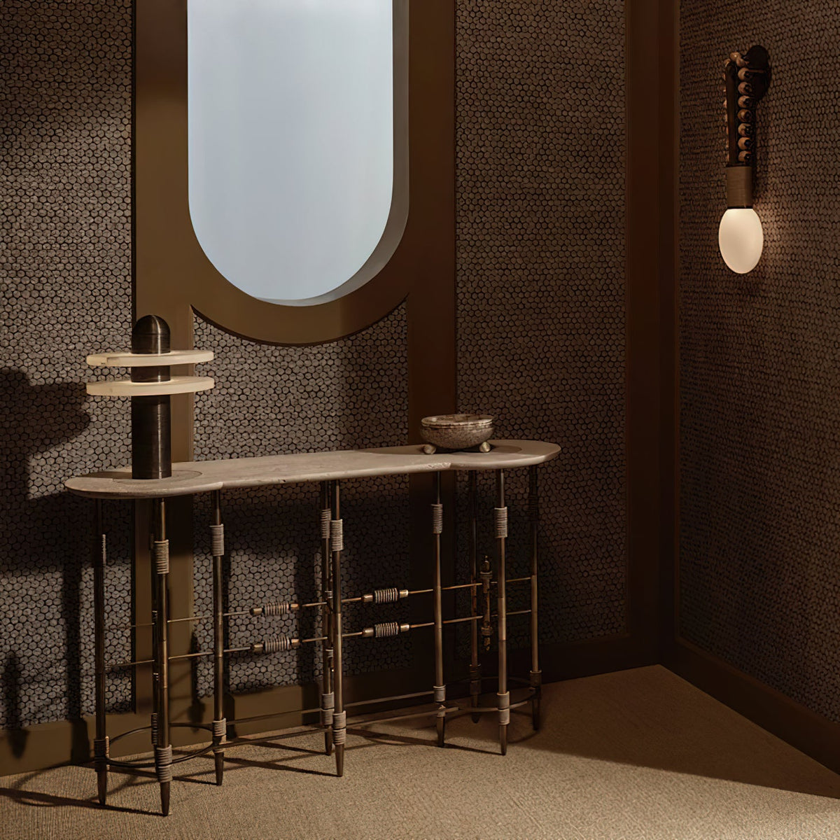 Alabaster Comet Table Lamp – Translucent Stone Planes & Fluted Brass Modern LED Light