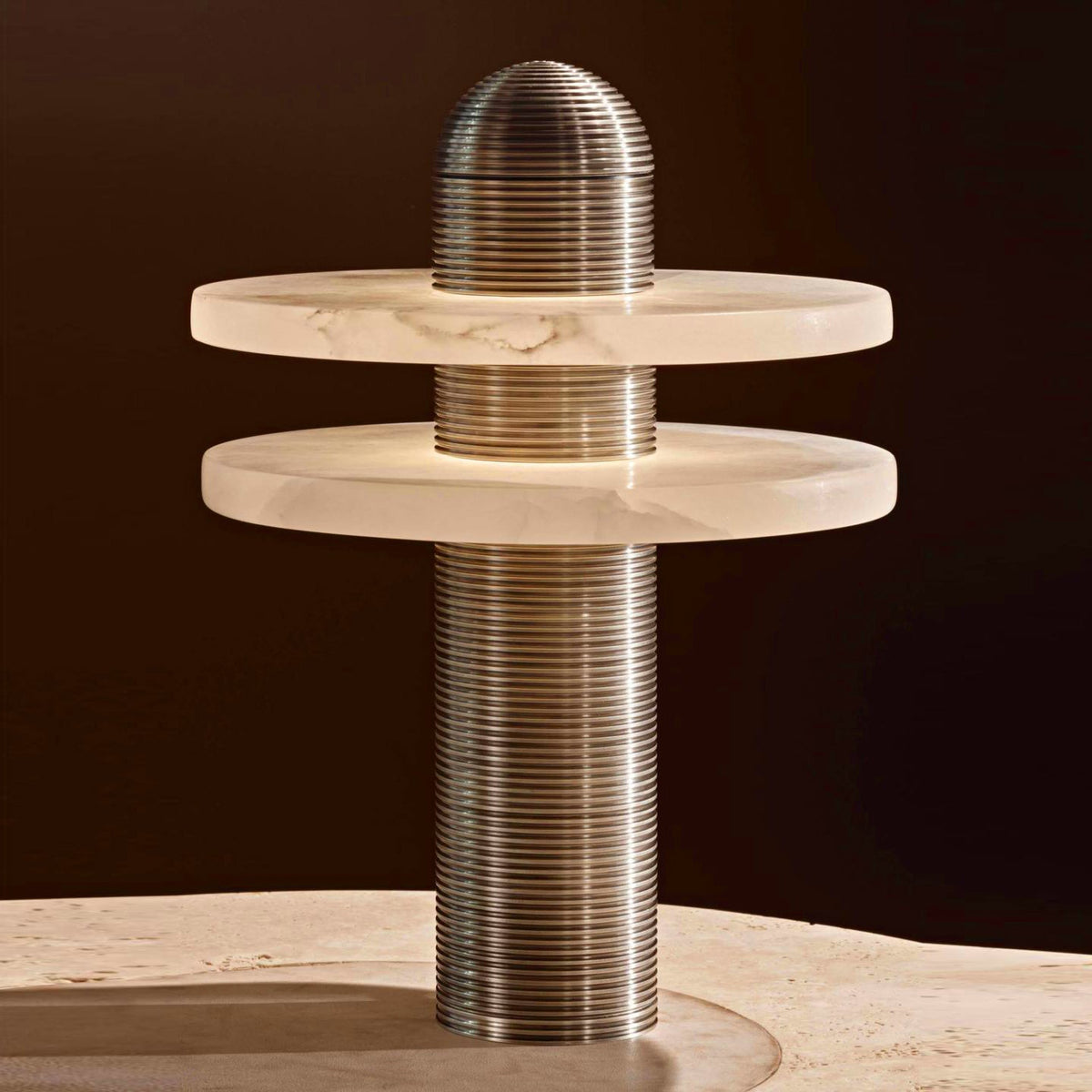 Alabaster Comet Table Lamp – Translucent Stone Planes & Fluted Brass Modern LED Light