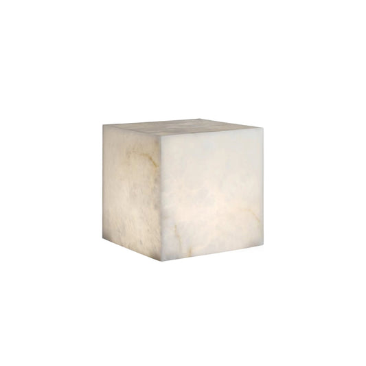 Alabaster Cubic Table Lamp – Solid Imported Spanish Stone Modern LED Cube Light