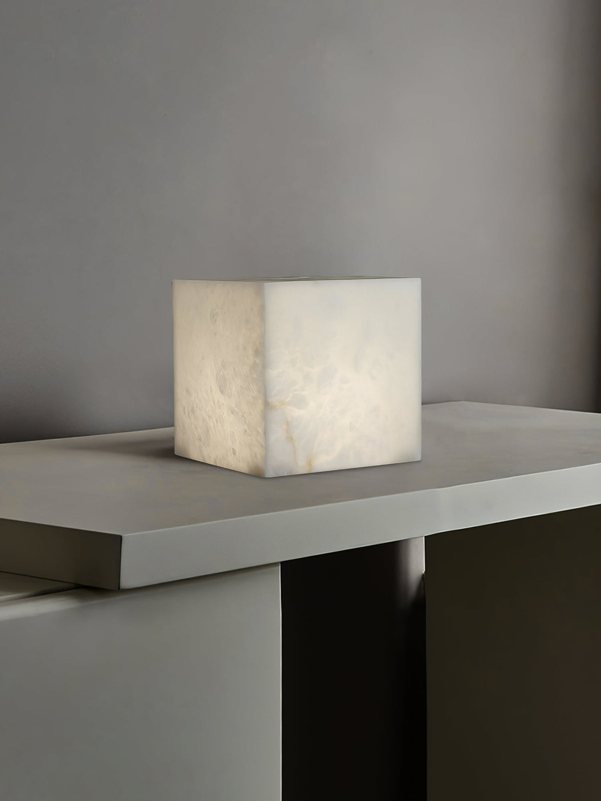 Alabaster Cubic Table Lamp – Solid Imported Spanish Stone Modern LED Cube Light