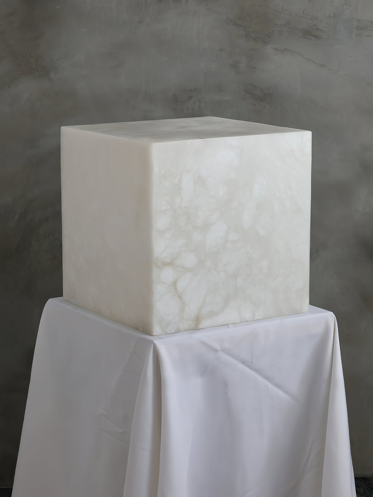 Alabaster Cubic Table Lamp – Solid Imported Spanish Stone Modern LED Cube Light