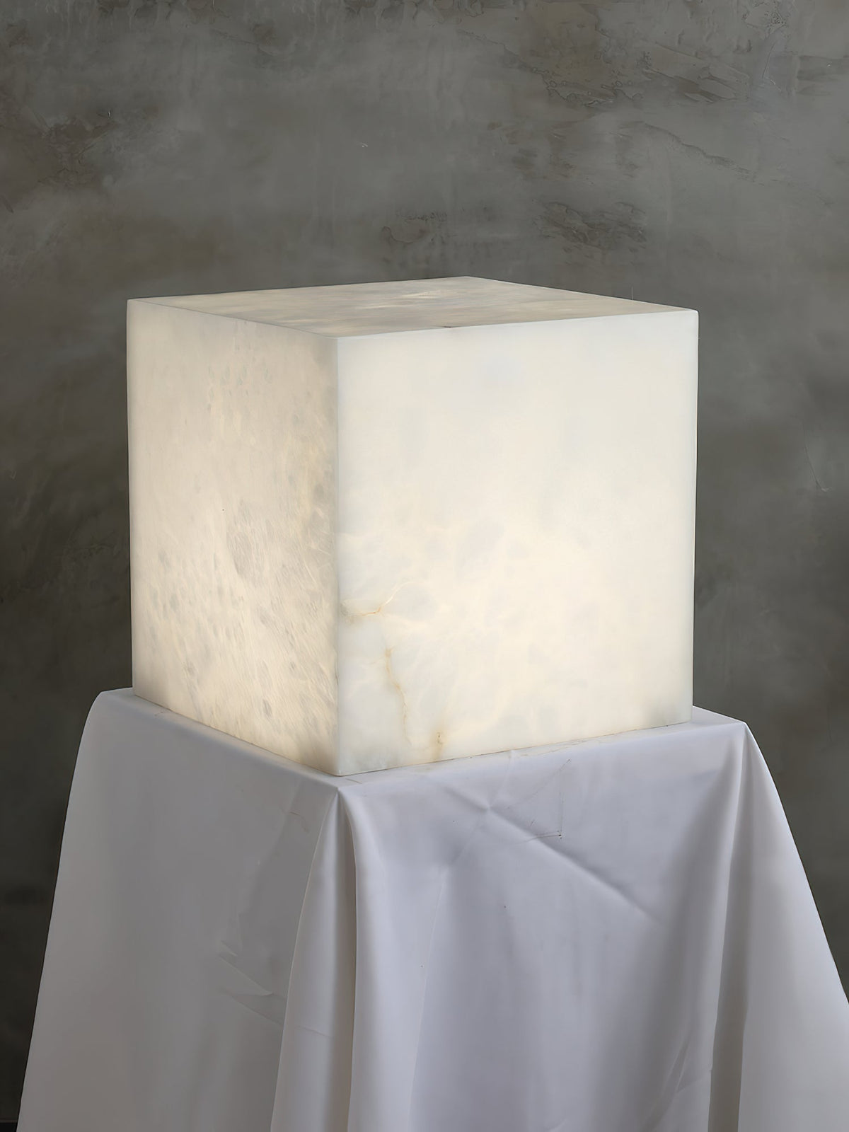 Alabaster Cubic Table Lamp – Solid Imported Spanish Stone Modern LED Cube Light