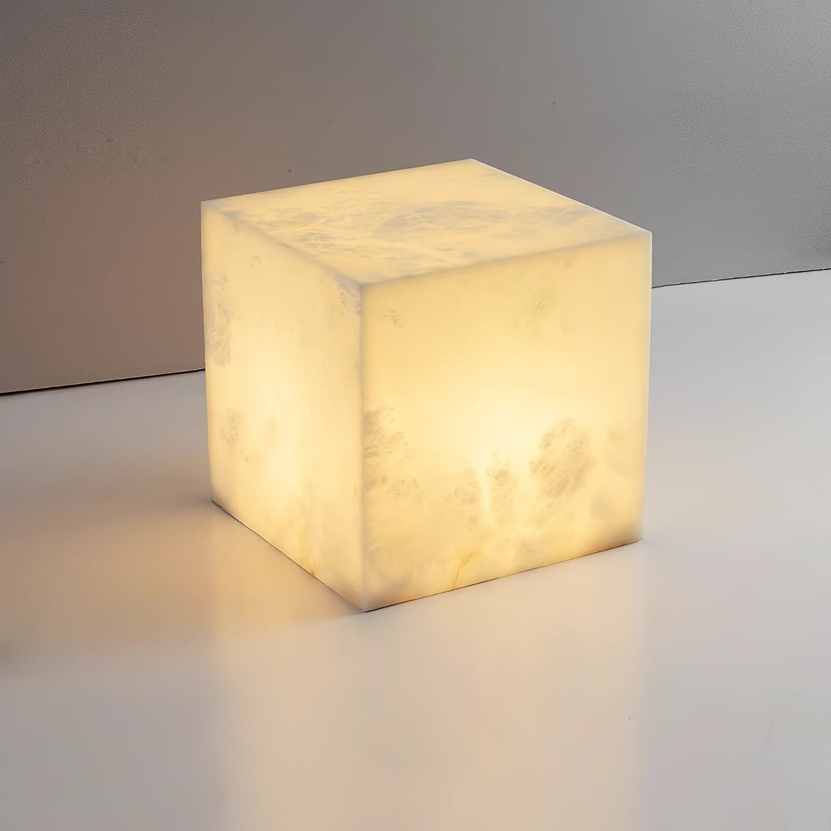 Alabaster Cubic Table Lamp – Solid Imported Spanish Stone Modern LED Cube Light