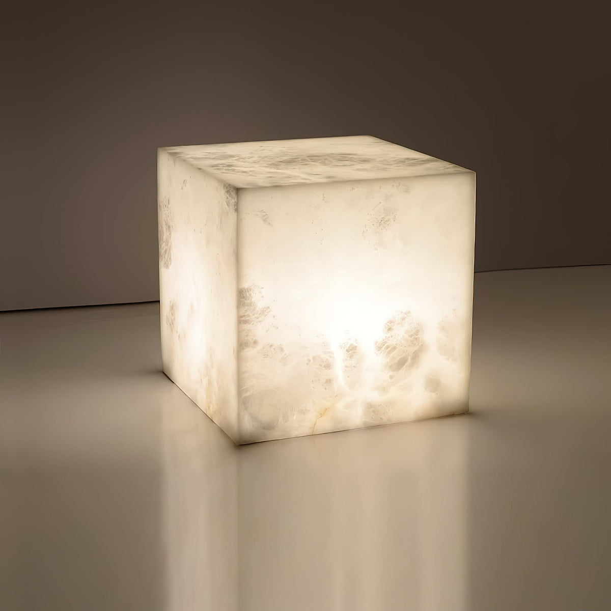 Alabaster Cubic Table Lamp – Solid Imported Spanish Stone Modern LED Cube Light