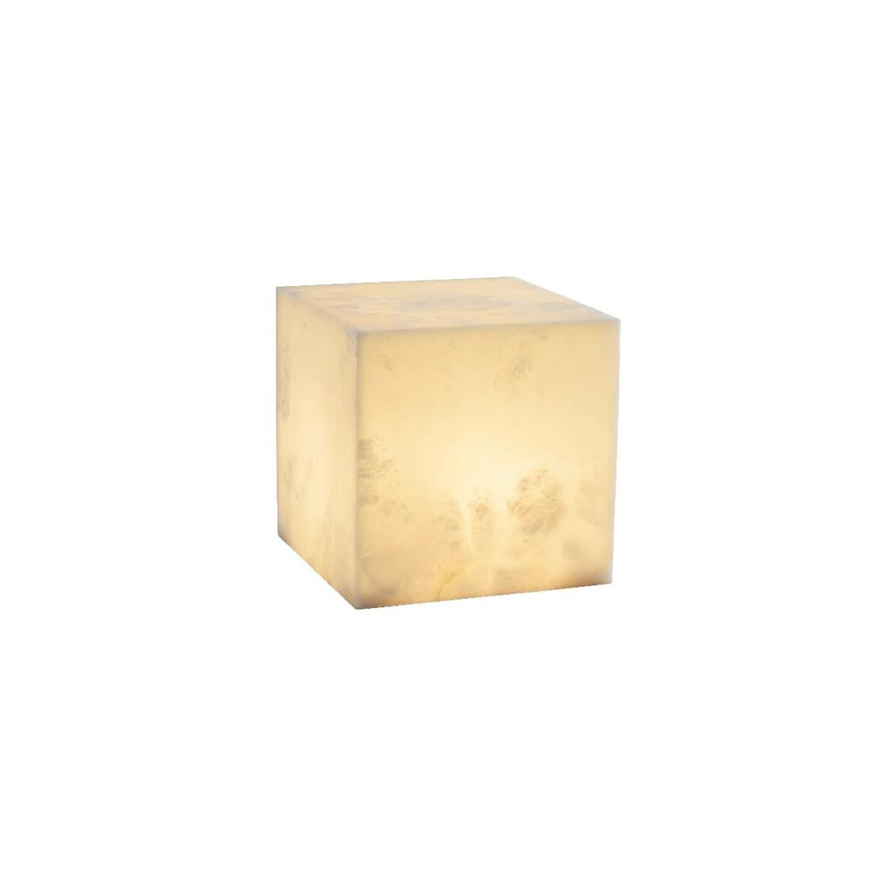 Alabaster Cubic Table Lamp – Solid Imported Spanish Stone Modern LED Cube Light